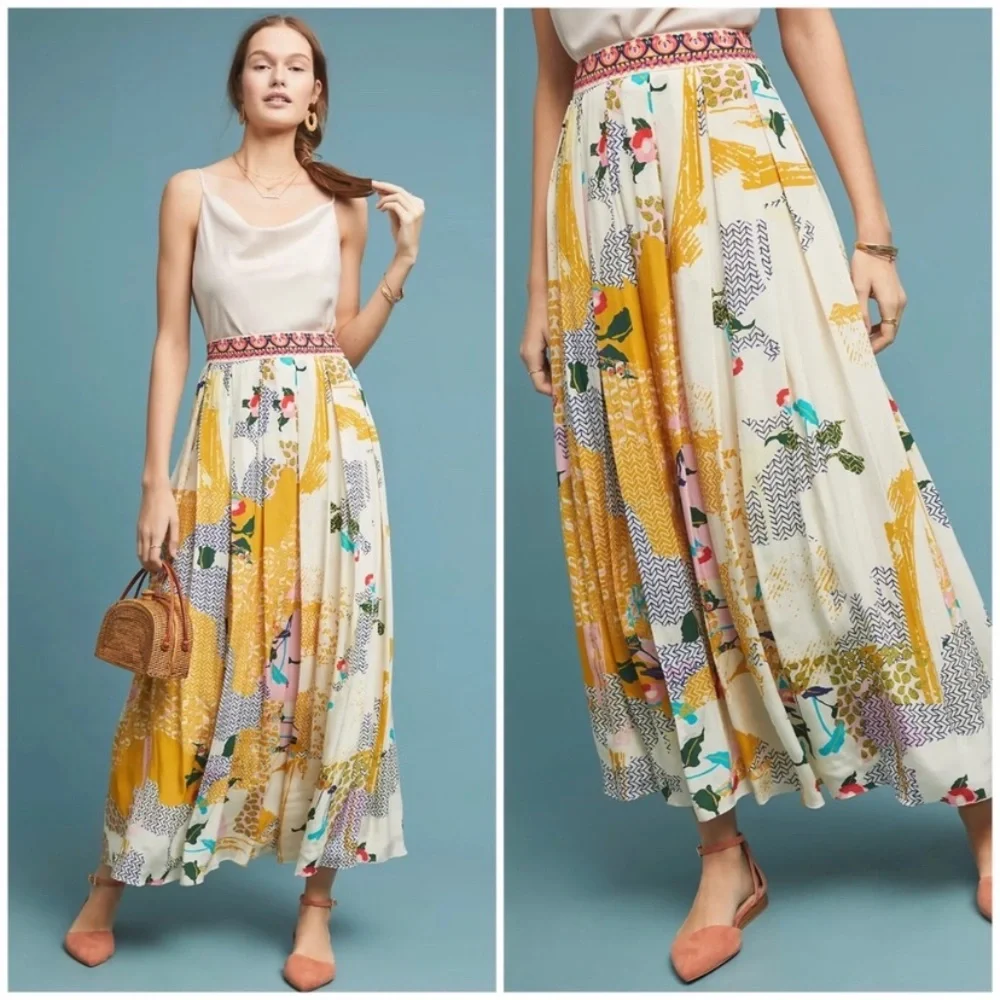 Anthropologie Bhanuni By Jyoti Mischa Maxi Patchwork Bohemian Gypsy Skirt M - Picture 1 of 9